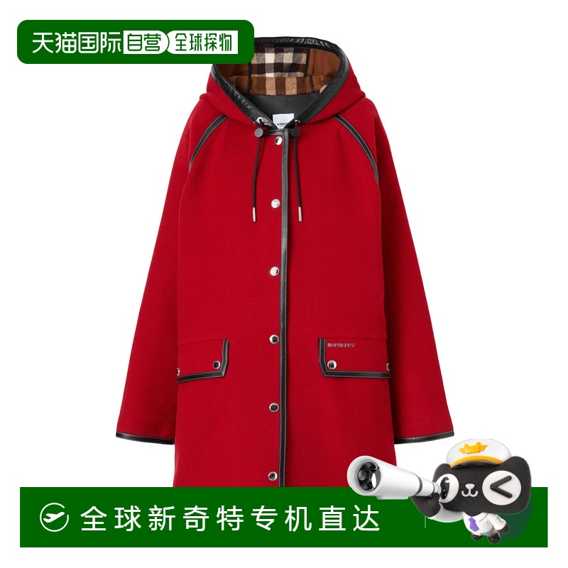 1h可退 香港直邮潮奢 Burberry 巴宝莉 女士 标志细节连帽大衣 80