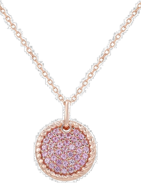 自营 Suzy Levian 粉红蓝宝石玫瑰纯银密镶圆形圆盘吊坠 - 粉红色