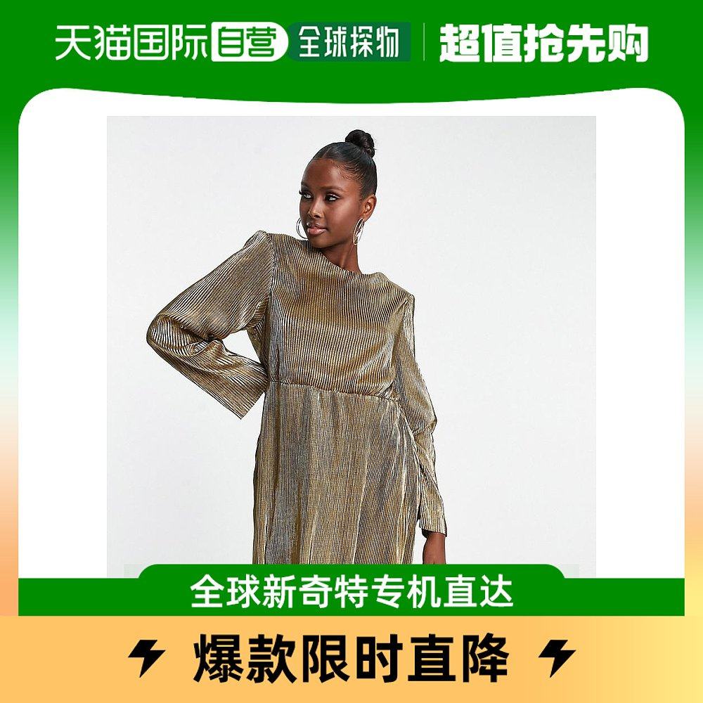 香港直邮潮奢 Missguided 女士 带里衬肩打褶迷你金色连衣裙