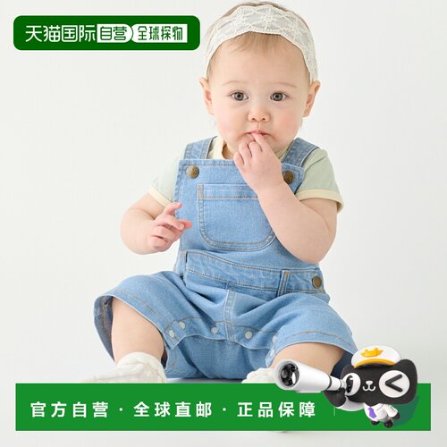 日本直邮PINK-latte品牌官方发货Lee联名儿童牛仔背带裤胸袋按扣
