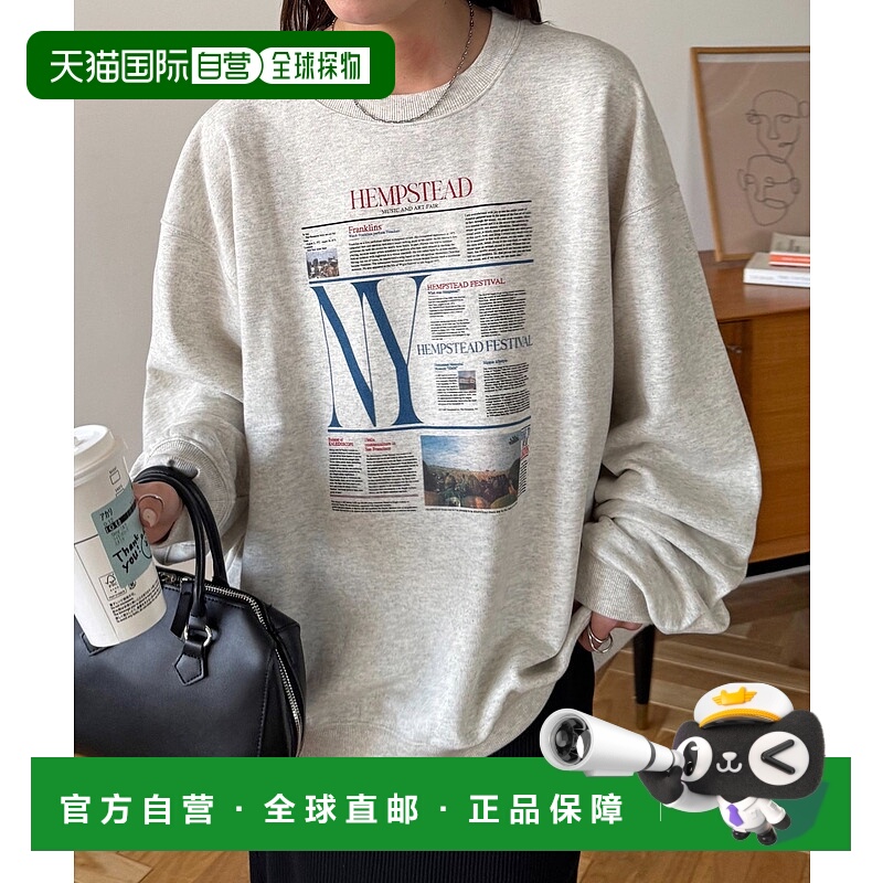 1h可退 日本直邮Discoat 男女同款 报纸印花宽松长袖圆领卫衣 DPZ
