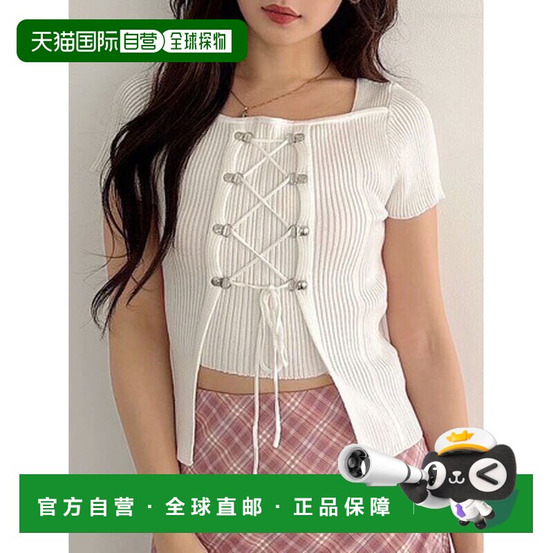 MERCURYDUO女士显瘦设计感蕾丝绑带针织上衣 002542600401图片
