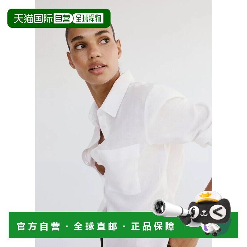日本直邮MANGO 衬衫 自然亚麻白泡泡袖长袖