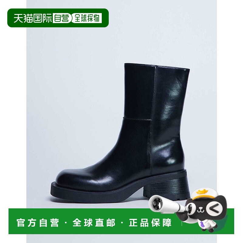 1h可退 香港直邮潮奢 Topshop 女士 Nina 粗跟高跟脚踝靴(黑色)