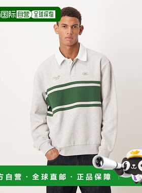 1h可退 香港直邮ASOS 男士 设计级宽松款条纹印花白色灰色运动衫