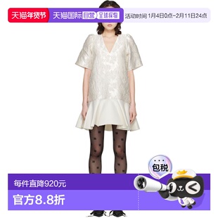 1h可退 香港直邮潮奢 GANNI 甘尼 女士 灰白色 Satin Cloque 连衣