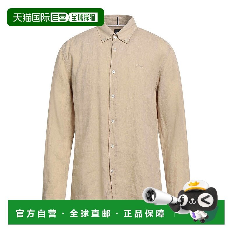 香港直邮BOSS 波士 男士 亚麻衬衫 beige米色 舒适时尚