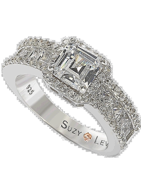 自营Suzy Levian 纯银白色方晶锆石订婚戒指 - 白色 美国奥莱直发