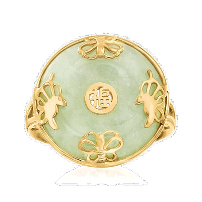 自营Ross-Simons Jade“Good Fortune”蝴蝶戒指 18 克拉黄金 925
