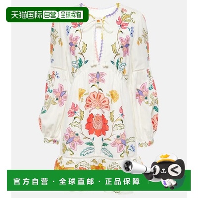 1h可退 香港直邮FARM RIO 女士 Insects 花朵亚麻混纺迷你连衣裙