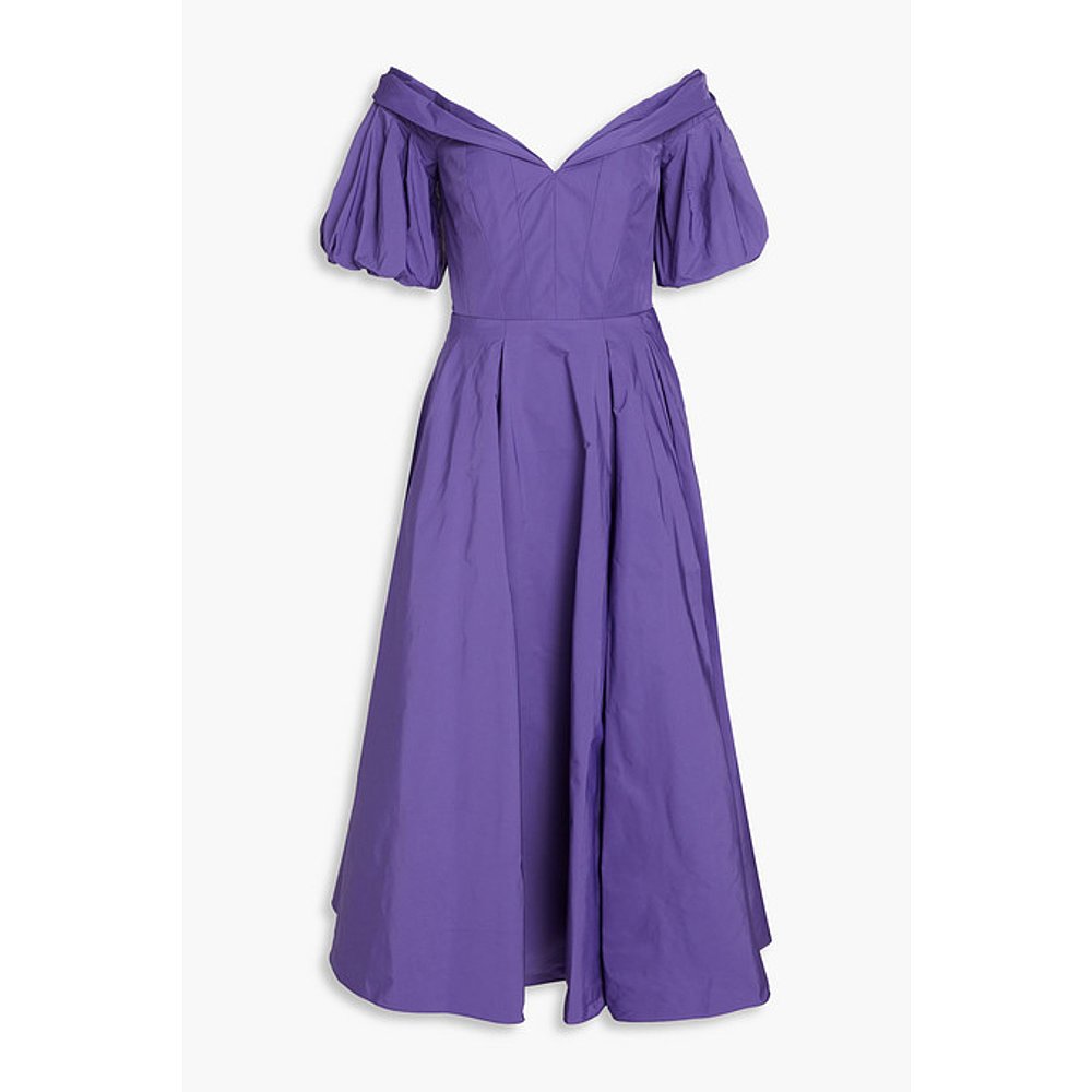 MARCHESA NOTTE 女士 露肩褶裥塔夫绸中长连衣裙 N65M3428