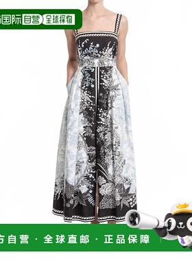 自营 elie saab黑色/白色/蓝色印花迷笛裙 美国奥莱直发连衣裙