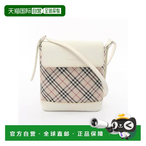 日本直邮中古Burberry博柏利女包B级9新Nova check帆布斜挎包白色