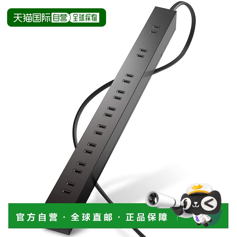 【日本直邮】ELECOM防雷防尘插线板 10孔位 可悬挂旋转 3米黑色