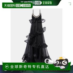 00132 香港直邮ZIMMERMANN 女士 褶皱荷叶边真丝欧根纱长款 连衣裙