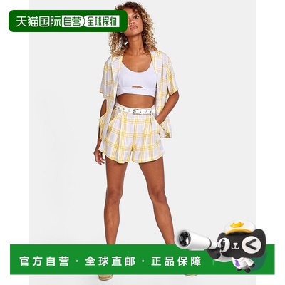 自营Rvca Downer Sweat Shorts Women's White  Plaid Woven High
