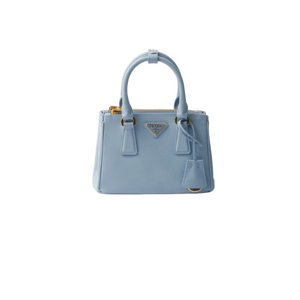 PRADA/普拉达 女士蓝色皮革按扣开合可拆卸钥匙扣手提包