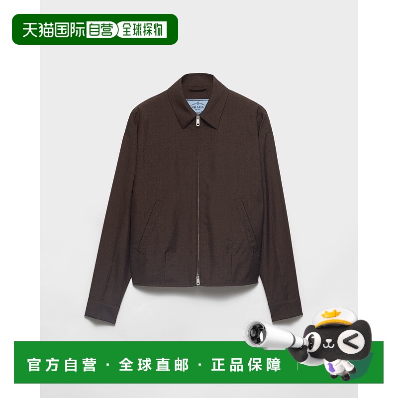 自营欧洲直邮Prada普拉达 女士可可棕马海毛布艺三角标识夹克羊毛
