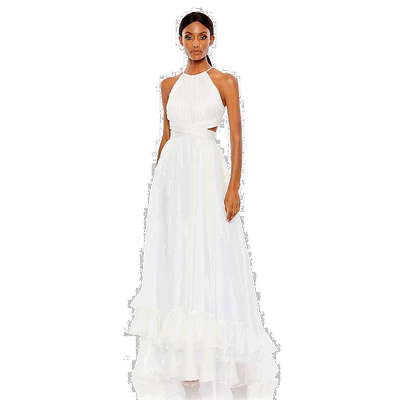 自营 mac duggal褶裥十字交叉镂空挂脖礼服 - 白色 美国奥莱直发