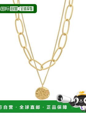 自营 adornia14k 镀金椭圆形链条和硬币吊坠多层项链 - 金色 美国