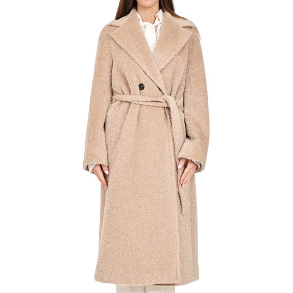 max mara 24年款女士米色羊驼绒混纺纽扣开合系带大衣