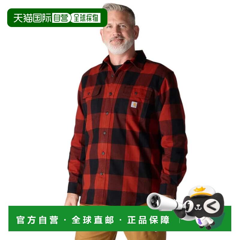 自营Carhartt男式衬衫Spice Red法兰绒格子长袖纽扣Up JAX1524-红