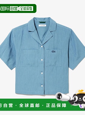 1h可退 日本直邮LACOSTE 女士麻料×人造丝开放领短袖衬衫  CF644