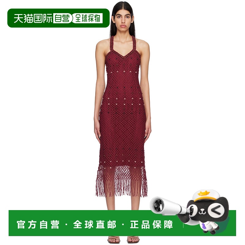 香港直邮潮奢 Wales Bonner 女士 酒红色 Java 连衣裙 WS23DR07CO
