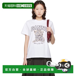 1h可退 香港直邮GANNI 甘尼 女士 白色 Basic Jersey Leopard Rel