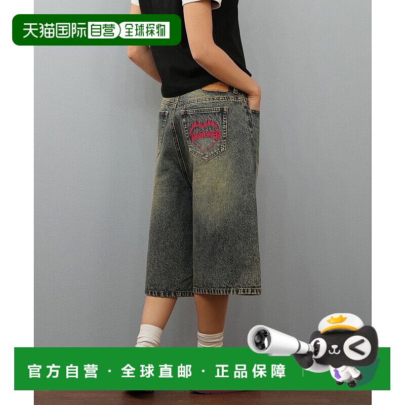 1h可退 日本直邮THRASHER 女士刺绣宽松牛仔短裤 253TH2SP043