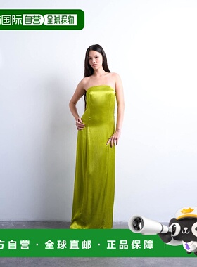 1h可退 香港直邮潮奢 Topshop 女士 缎面抹胸绿色长款连衣裙长裙