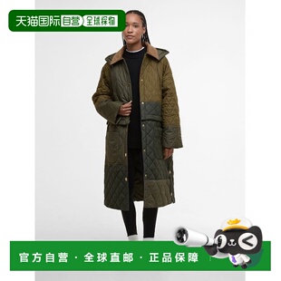 1h可退 日本直邮Barbour 女士 长款拼接绗缝外套 可拆卸帽兜设计