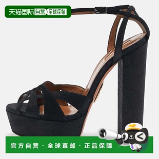 自营Aquazzura Black Texture Suede Luna Platform Sandals - bl