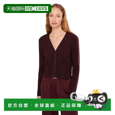 1h可退 香港直邮VINCE 女士 缎面系扣V领针织开衫 red红色 舒适时