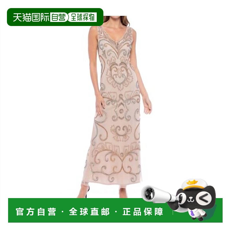 自营marinaWomen's Beaded Evening Gown Dress In Taupe - taupe