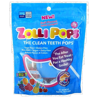 香港直发Zollipops洁齿棒棒糖美味水果味全素无乳制品88g祖莉