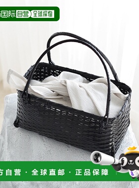 1h可退 日本直邮utatane 竹编手提包+日本制造注染布袋套装 黑糖