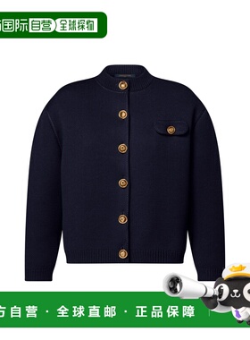 自营欧洲直邮LV路易威登 女士蓝色羊毛胸前口袋开衫