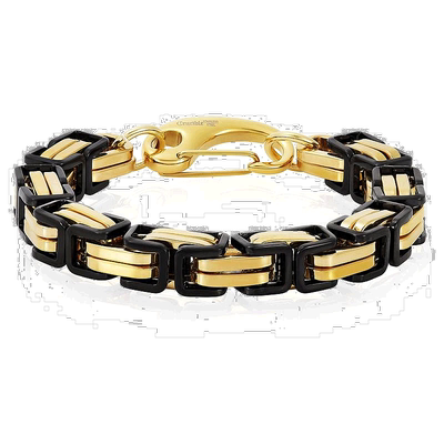 自营 Crucible 洛杉矶金/黑色不锈钢拜占庭链式手链 11 毫米宽 -