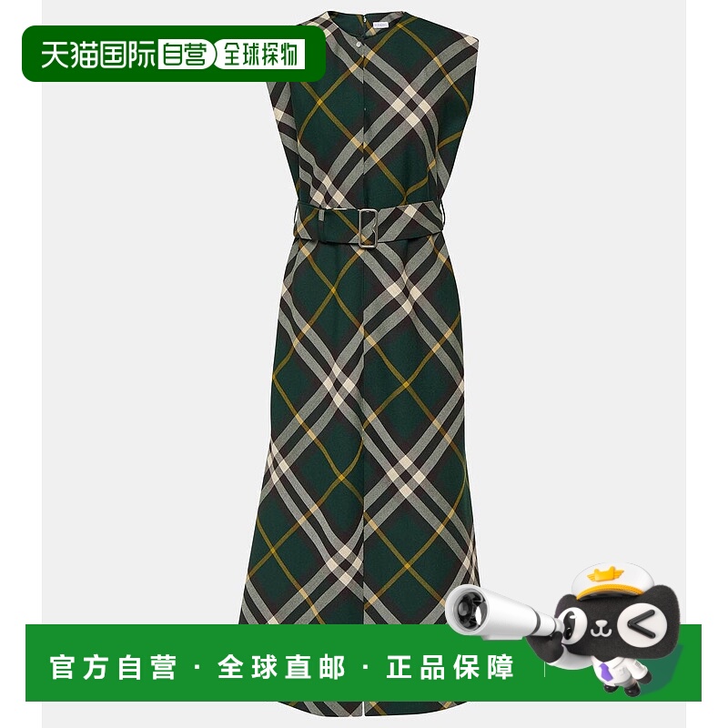 1h可退 香港直邮潮奢 Burberry 巴宝莉 女士 格纹羊毛中长连衣裙