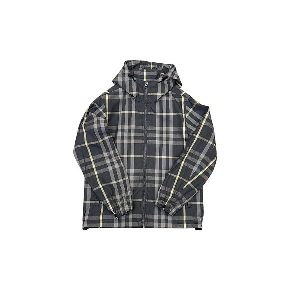 Burberry/博柏利 男士黑色聚酯纤维混纺格纹拉链连帽夹克图片
