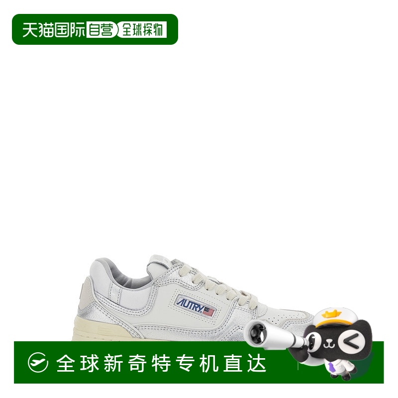 香港直邮AUTRY 女士 银色白色低帮带Logo拼接金属感皮质运动鞋 RO