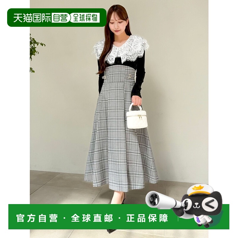 1h可退 日本直邮dazzlin女士蕾丝立领收腰扣饰连衣裙 02256030350