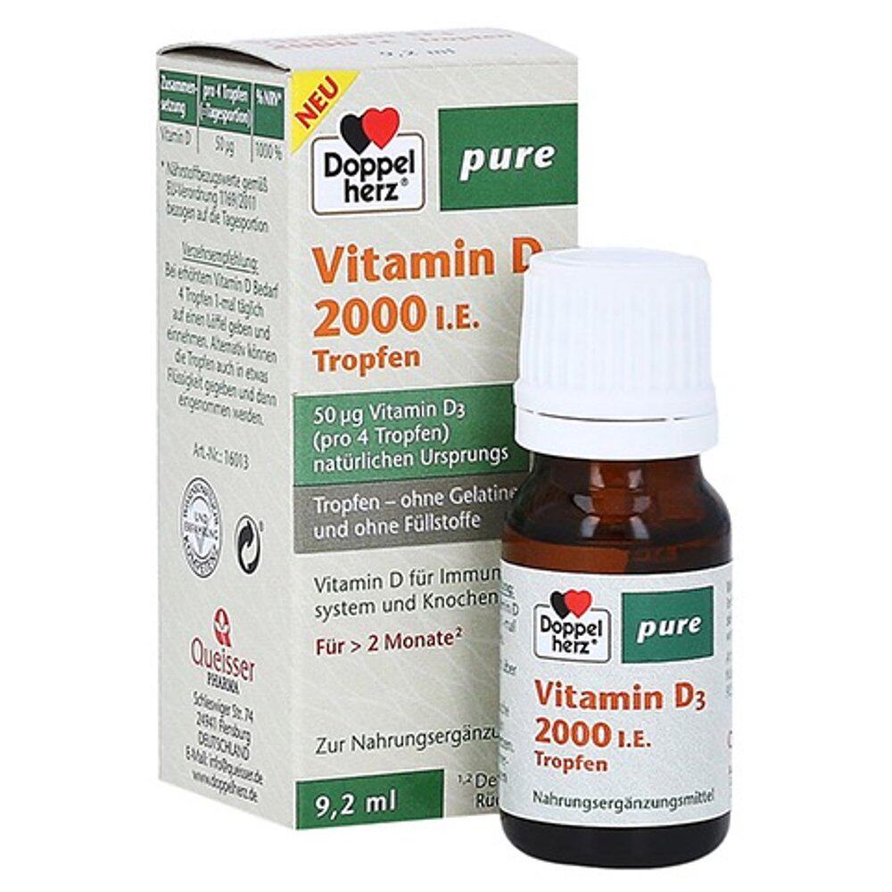 欧洲直邮德国双心Doppelherz维生素D3补充维D2000钙吸收滴剂9.2ml