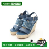 牛仔布鞋 1h可退 日本直邮中古LV路易威登女A级95新Sandals凉鞋 蓝