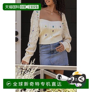 自营 美国奥莱直发 ragaAdoni针织无袖 上衣Bolero奶油色套装