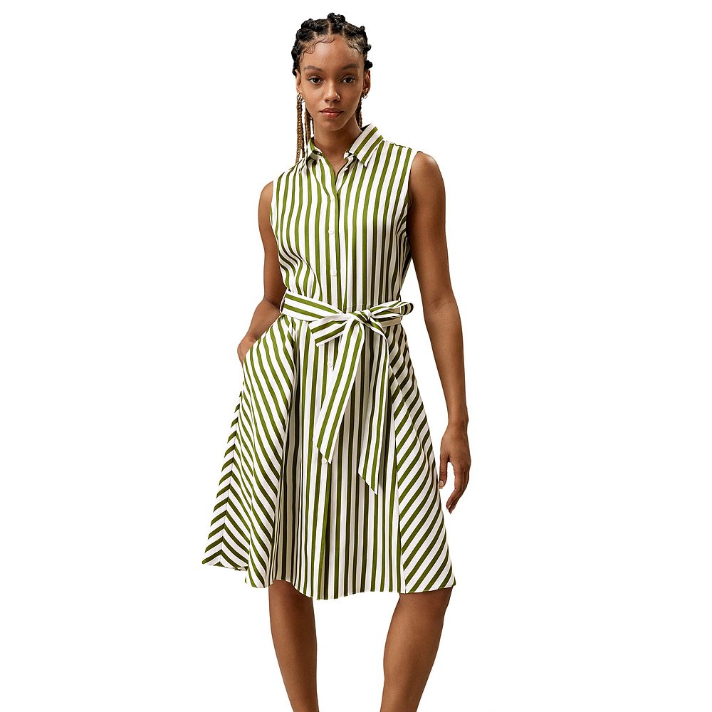 lilysilk【美国奥莱】直发 女式真丝条纹无袖连衣裙 - 绿白细条纹