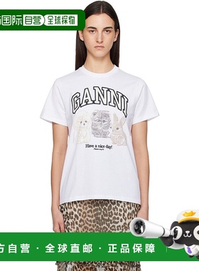 1h可退 香港直邮GANNI 甘尼 女士 白色 Basic Jersey Animals Rel