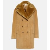 潮奢 皮毛饰边灯芯绒大衣 女士 Miu 缪缪