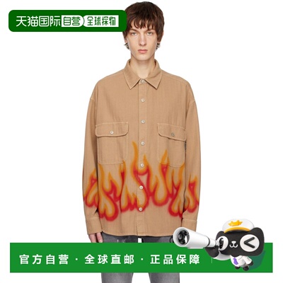 1h可退 香港直邮Palm Angels 棕榈天使 男士 黄褐色 Burning 衬衫